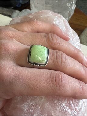 Lemon Chrysoprase Sterling Silver Square Yellow Green Gemstone Ring - Size 8